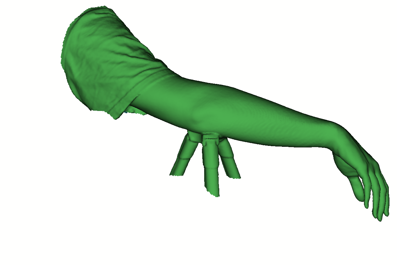 Пример использования штатива в качестве подпорки для удобства 3D-сканирования руки